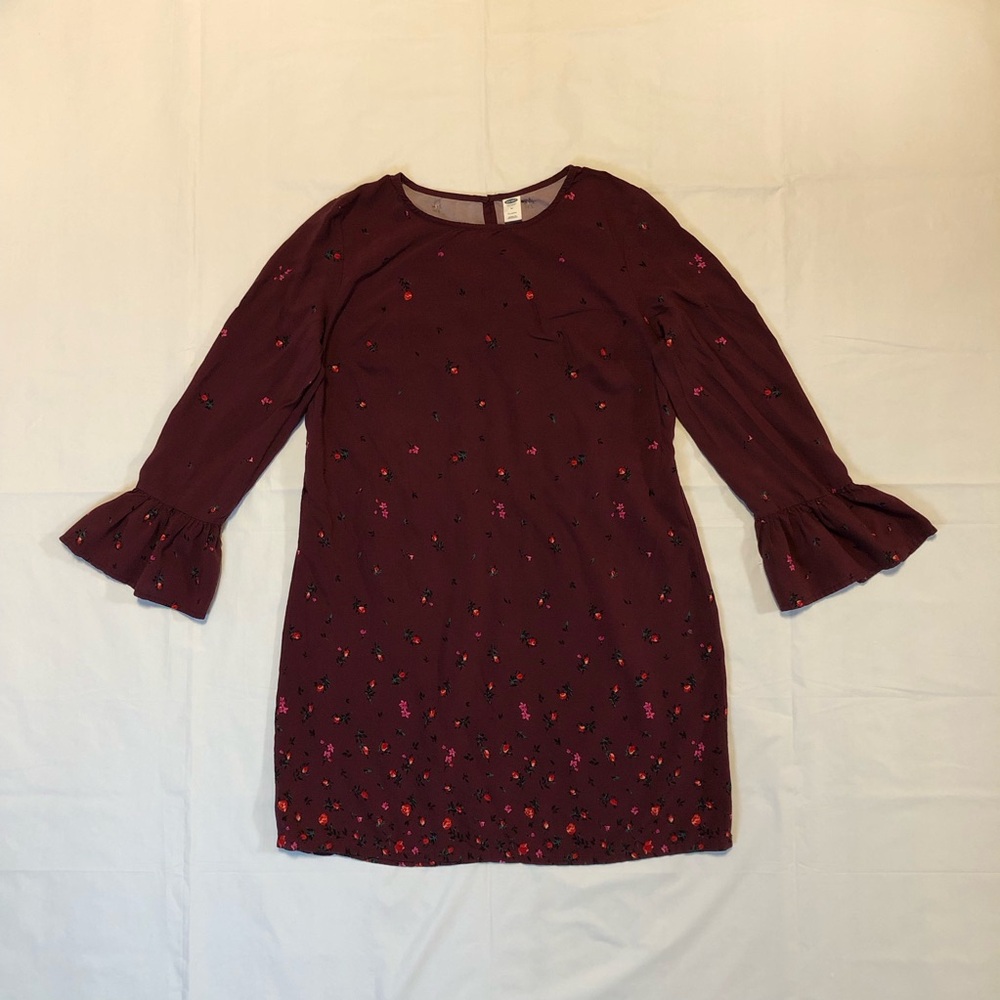 Old Navy Women’s Long Sleeve Floral Purple Red Shift Dress M